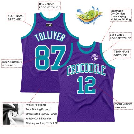 Personalized Purple Teal-White Authentic Throwback Basketball Jersey