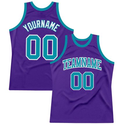 Personalized Purple Teal-White Authentic Throwback Basketball Jersey