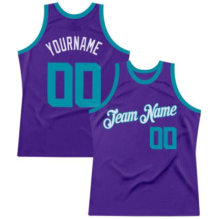 Personalized Purple Teal-White Authentic Throwback Basketball Jersey Team Custom Name and Number