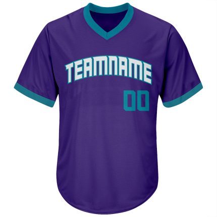 Personalized Purple Teal-White Authentic Throwback Rib-Knit Baseball Jersey Shirt Team Custom Name and Number