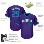 Personalized Purple Teal-White Authentic Throwback Rib-Knit Baseball Jersey Shirt Team Custom Name and Number