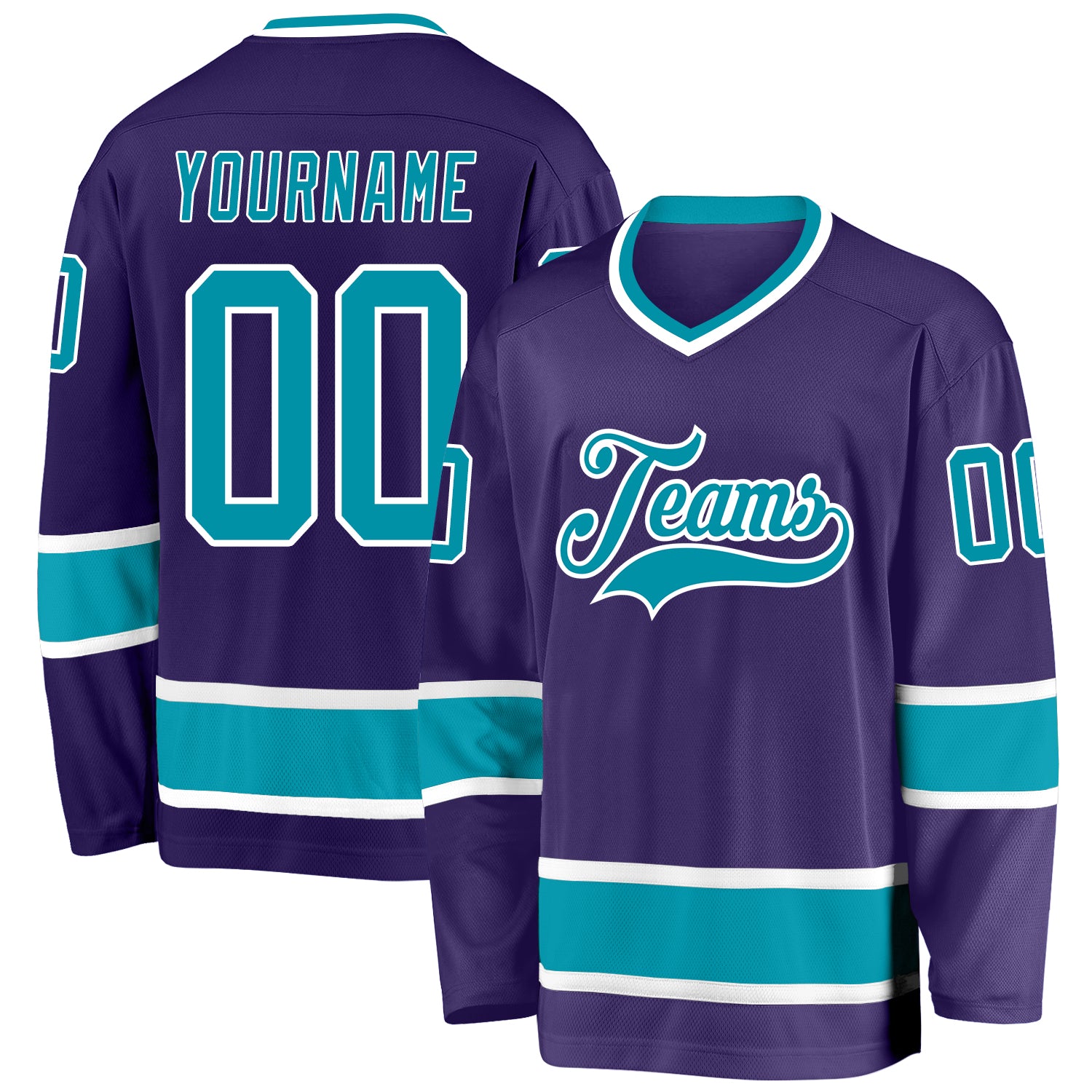Personalized Purple Teal-White Hockey Jersey Team Custom Name and Number