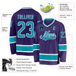Personalized Purple Teal-White Hockey Jersey Team Custom Name and Number
