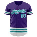 Personalized Purple Teal-White Line Authentic Baseball Jersey Team Custom Name and Number