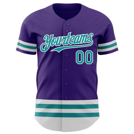 Personalized Purple Teal-White Line Authentic Baseball Jersey Team Custom Name and Number