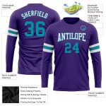 Personalized Purple Teal-White Long Sleeve Performance T-Shirt Team Custom Name and Number