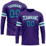 Personalized Purple Teal-White Long Sleeve Performance T-Shirt Team Custom Name and Number