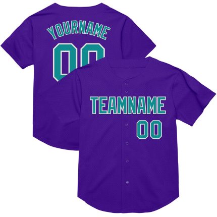 Personalized Purple Teal-White Mesh Authentic Throwback Baseball Jersey