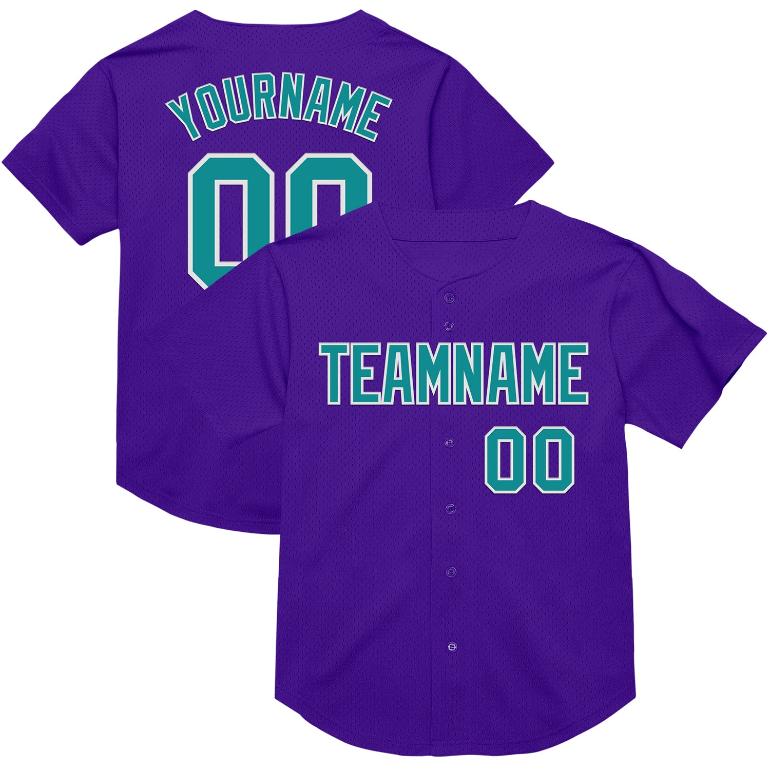 Personalized Purple Teal-White Mesh Authentic Throwback Baseball Jersey