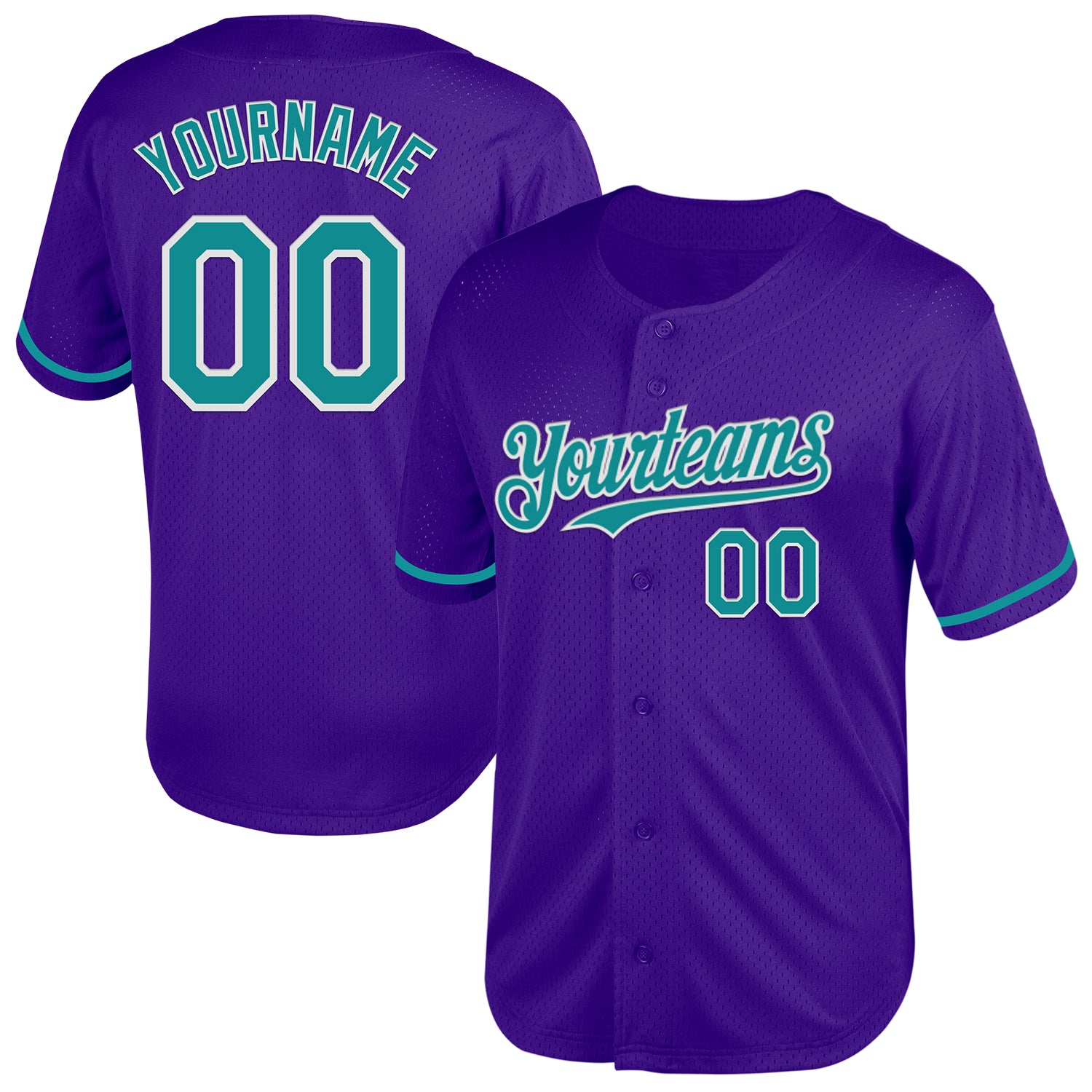 Personalized Purple Teal-White Mesh Authentic Throwback Baseball Jersey Team Custom Name and Number