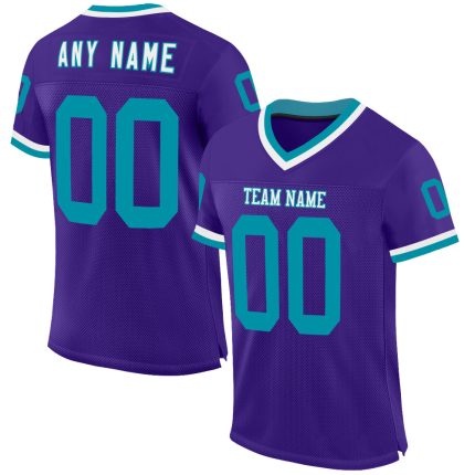 Personalized Purple Teal-White Mesh Authentic Throwback Football Jersey Team Custom Name and Number