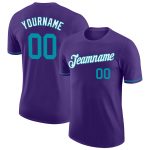 Personalized Purple Teal-White Performance T-Shirt Team Custom Name and Number
