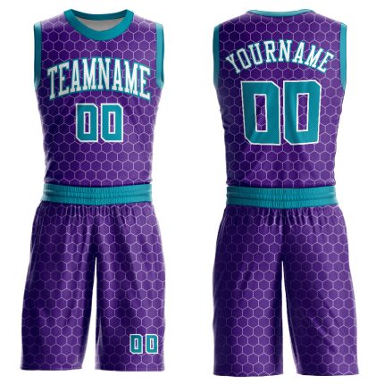 Personalized Purple Teal-White Round Neck Sublimation Basketball Suit Jersey
