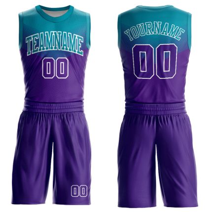 Personalized Purple Teal-White Round Neck Sublimation Basketball Suit Jersey Team Custom Name and Number
