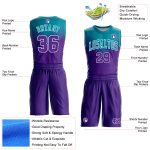 Personalized Purple Teal-White Round Neck Sublimation Basketball Suit Jersey Team Custom Name and Number