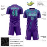 Custom purple, teal and white soccer jersey, detail of the printed panel