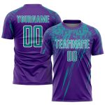 Custom purple, teal and white soccer jersey