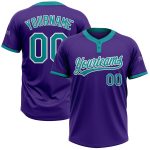 Personalized Purple Teal-White Two-Button Unisex Softball Jersey Team Custom Name and Number