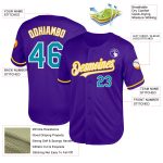 Personalized Purple Teal-Yellow Mesh Authentic Throwback Baseball Jersey Team Custom Name and Number