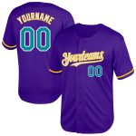 Personalized Purple Teal-Yellow Mesh Authentic Throwback Baseball Jersey Team Custom Name and Number