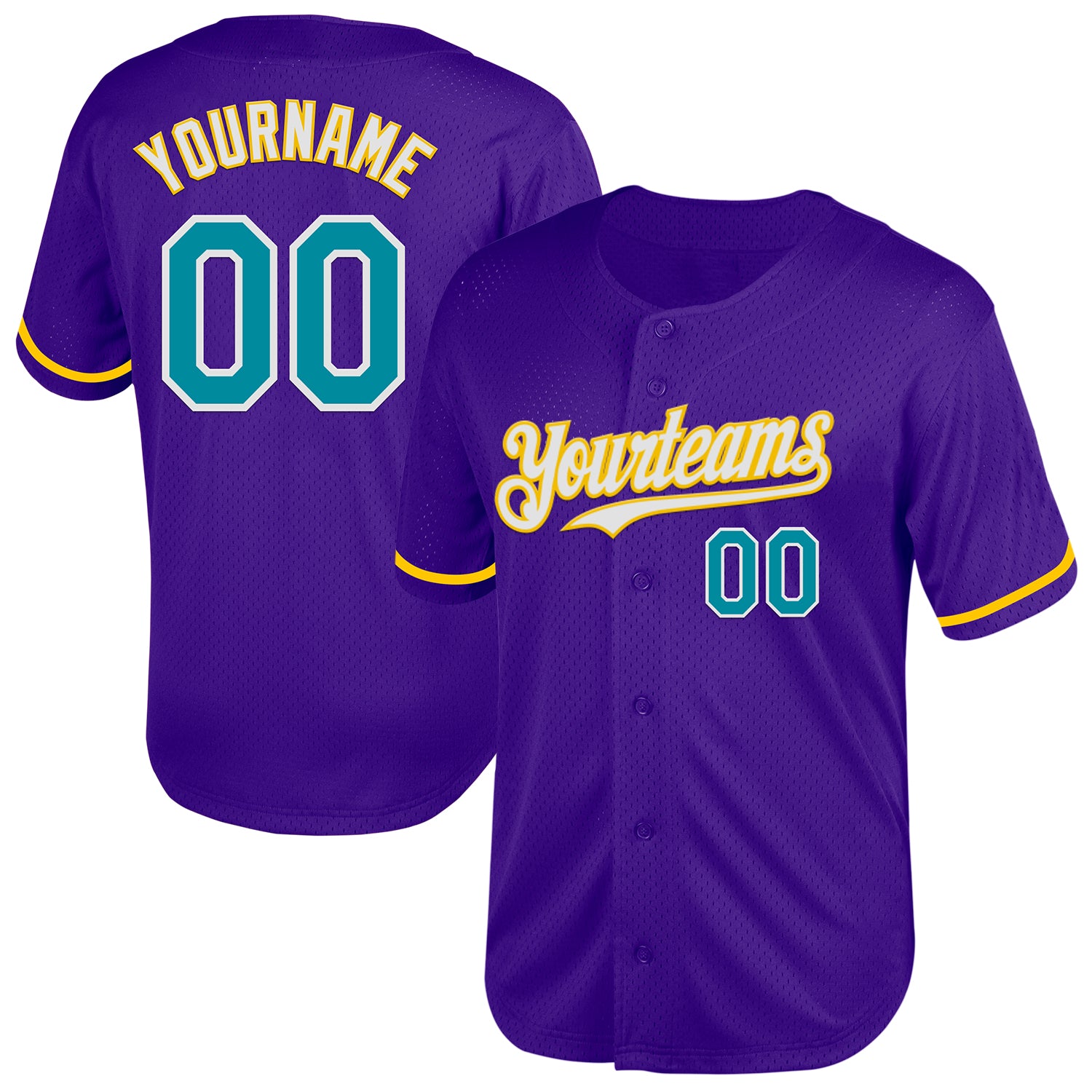 Personalized Purple Teal-Yellow Mesh Authentic Throwback Baseball Jersey Team Custom Name and Number
