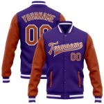 Personalized Purple Texas Orange-White Bomber Full-Snap Varsity Letterman Two Tone Jacket Team Custom Name and Number