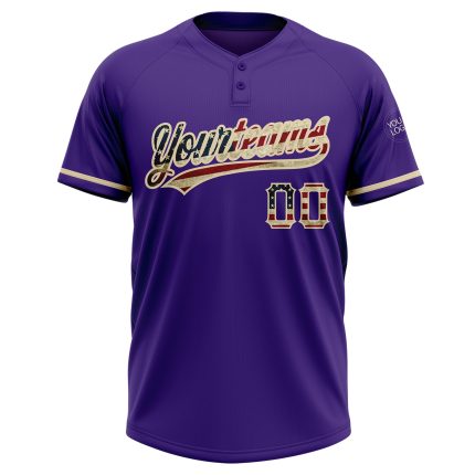 Personalized Purple Vintage USA Flag-City Cream Two-Button Unisex Softball Jersey Team Custom Name and Number