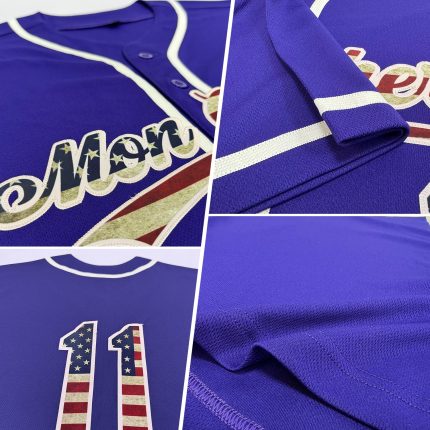 Personalized Purple Vintage USA Flag-Cream Authentic Baseball Jersey Team Custom Name and Number