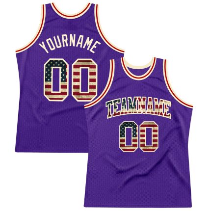 Personalized Purple Vintage USA Flag-Cream Authentic Throwback Basketball Jersey Team Custom Name and Number