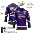 Personalized Purple Vintage USA Flag Cream-Black Hockey Lace Neck Jersey Team Custom Name and Number
