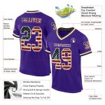 Personalized Purple Vintage USA Flag Cream-Black Mesh Authentic Throwback Football Jersey Team Custom Name and Number