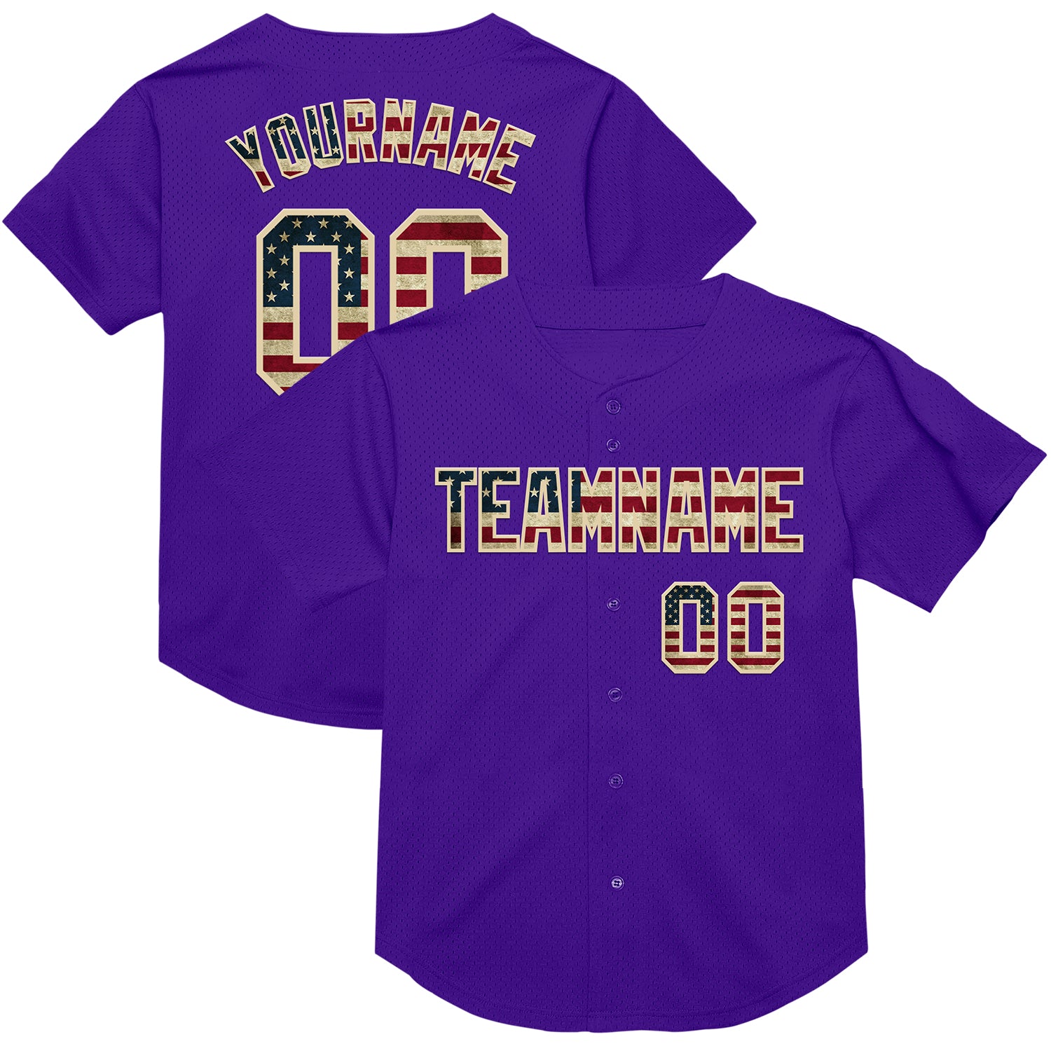 Personalized Purple Vintage USA Flag-Cream Mesh Authentic Throwback Baseball Jersey Team Custom Name and Number