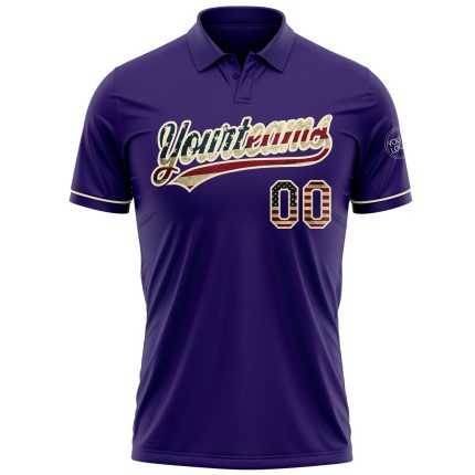 Personalized Purple Vintage USA Flag-Cream Performance Vapor Golf Polo Shirt Team Custom Name and Number