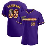 Personalized Purple Vintage USA Flag-Gold Authentic Baseball Jersey Team Custom Name and Number