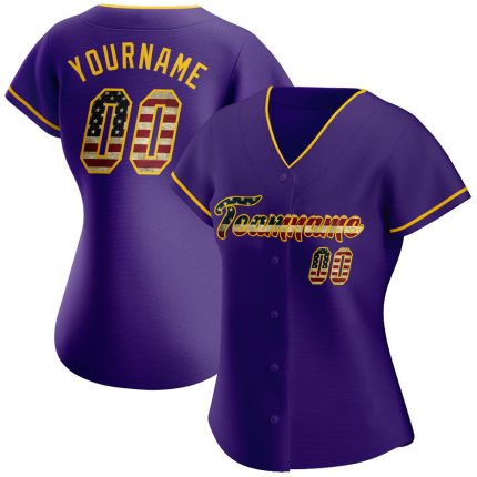 Personalized Purple Vintage USA Flag-Gold Authentic Baseball Jersey Team Custom Name and Number