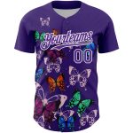 Personalized Purple White 3D Pattern Design Animal Butterfly Authentic Baseball Jersey Team Custom Name and Number