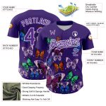 Personalized Purple White 3D Pattern Design Animal Butterfly Authentic Baseball Jersey Team Custom Name and Number
