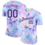 Personalized Purple White 3D Pattern Design Butterfly Performance T-Shirt Team Custom Name and Number