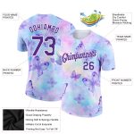 Personalized Purple White 3D Pattern Design Butterfly Performance T-Shirt Team Custom Name and Number