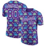 Personalized Purple White 3D Pattern Design Dinosaur Performance T-Shirt Team Custom Name and Number