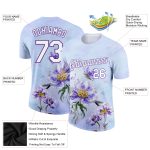 Personalized Purple White 3D Pattern Design Flowers Performance T-Shirt Team Custom Name and Number