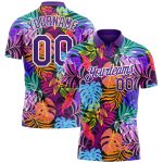 Personalized Purple White 3D Pattern Design Hawaii Palm Trees Performance Golf Polo Shirt Team Custom Name and Number