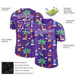 Personalized Purple White 3D Pattern Design Hawaii Summer Holiday Performance T-Shirt Team Custom Name and Number