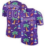Personalized Purple White 3D Pattern Design Hawaii Summer Holiday Performance T-Shirt Team Custom Name and Number