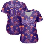Personalized Purple White 3D Pattern Design Jellyfish And Octopus Authentic Baseball Jersey Team Custom Name and Number