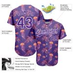 Personalized Purple White 3D Pattern Design Jellyfish And Octopus Authentic Baseball Jersey Team Custom Name and Number