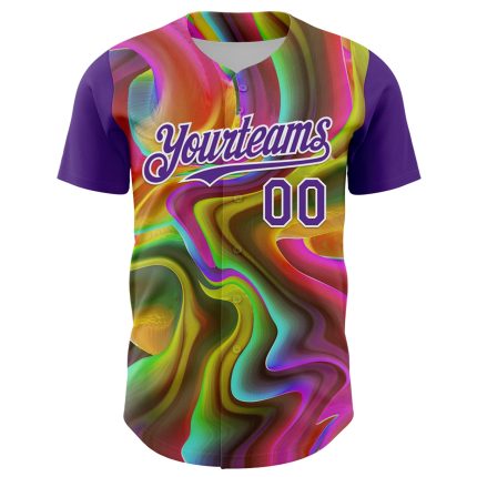 Personalized Purple White 3D Pattern Design Rave Psychedelic Liquid And Skull Authentic Baseball Jersey Team Custom Name and Number