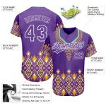 Personalized Purple White 3D Pattern Design Traditional African Ethnic Style Authentic Baseball Jersey Team Custom Name and Number