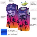 Personalized Purple White 3D Pattern Tropical Hawaii Trees Authentic Basketball Jersey Team Custom Name and Number