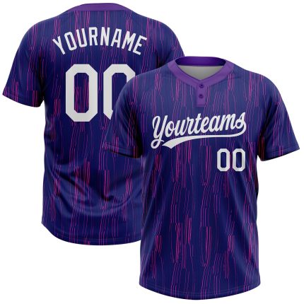 Personalized Purple White 3D Pattern Two-Button Unisex Softball Jersey Team Custom Name and Number